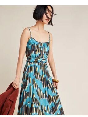 Corey Lynn Calter Turquoise & Black Printed Spaghetti-Strap Maxi Dress